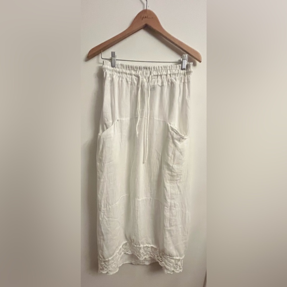 Stella Morgan White Linen Lace Hem Midi Skirt Made in Italy LARGE